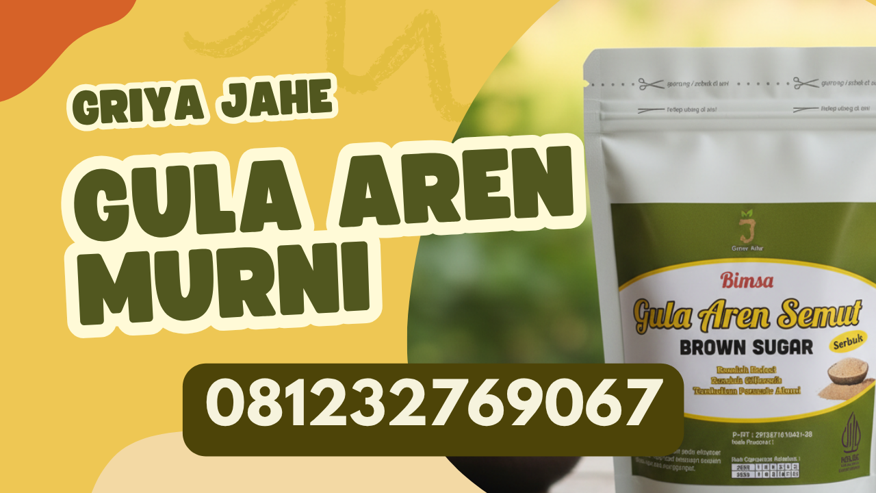 Detail kemasan gula aren murni serbuk Bimsa, label jelas, tanpa bahan pengawet